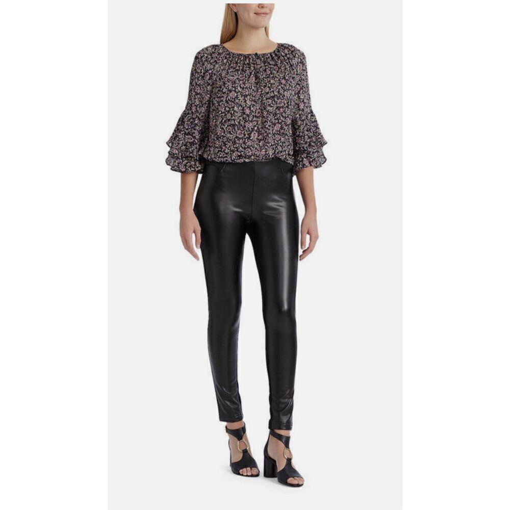 Chaps Women's Legging Size Large Black Imitation Leather Super Stretch